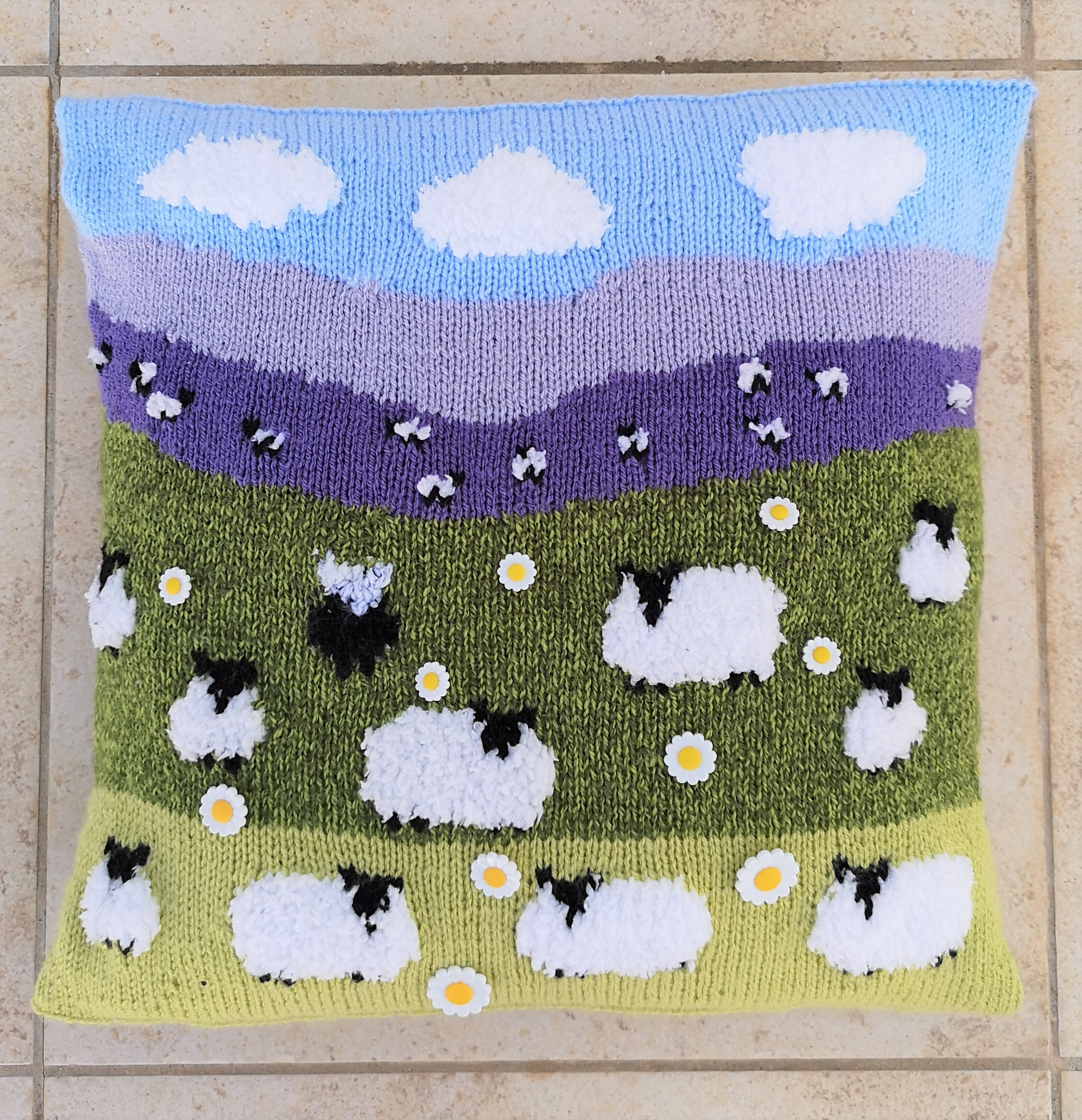 Knitting Pattern for Sheep Cushion, Pillow with Flock of Sheep & 1