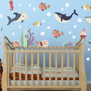 Ocean Animal Whale Fish Wall Decals Kids Stickers Peel Stick Removable Vinyl Wall Art for Kids Bedroom Nursery Baby Room Classroom YP1436