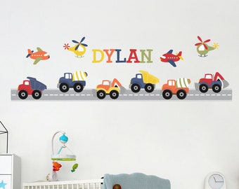 Transportation Construction Dump Truck Airplane Wall Stickers Peel Stick Removable Vinyl Art Kids Bedroom Nursery Baby Room Custom YP1283