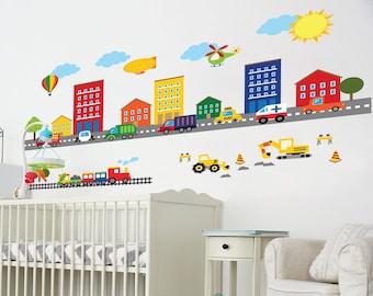 Construction Transportation Truck Train Car Wall Decals Kids Stickers Vinyl Wall Art Boys Kids Bedroom Nursery Custom Personalized YP1414