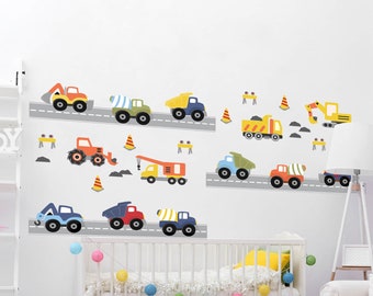 Construction Transportation Car Wall Decals Kids Stickers Peel and Stick Removable Vinyl Art Kids Bedroom Nursery Baby Room Classroom YP1282