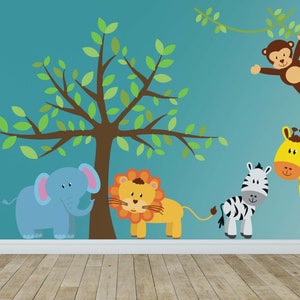 Jungle Animal Safari Wall Decals Kids Stickers Peel Stick Removable Vinyl Art Bedroom Nursery Baby Room Classroom Decoration Window YP1153