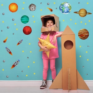 Outer Space Room Planet Wall Decals Kids Wall Stickers Peel Stick ...