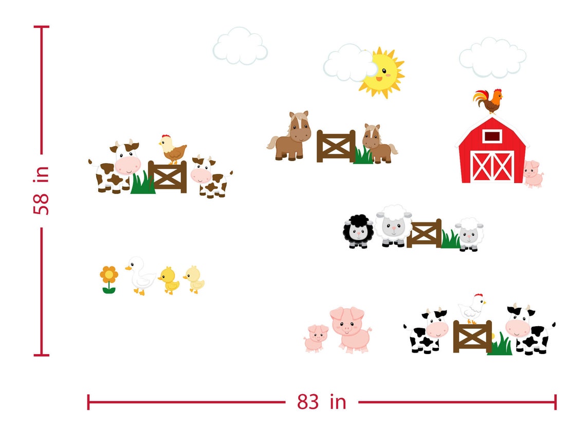 Farm Animal Wall Decals Kids Wall Stickers Peel and Stick Etsy