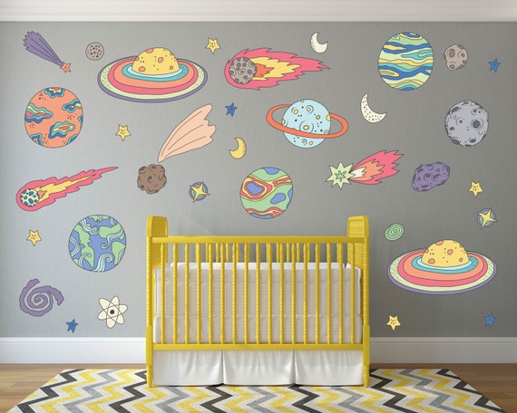 Outer Space Room Planet Wall Decals Kids Wall Stickers Peel And Stick Removable Vinyl Wall Kids Bedroom Nursery Baby Room Classroom Custom