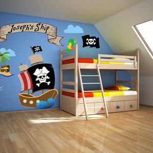 Pirate Ship Wall Stickers Peel and Stick Removable Vinyl Art Kids Bedroom Nursery Baby Room Custom Personalized YP1357