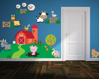 Farm Animal Barn Pig Sheep Cow Wall Decals Kids Stickers Peel Stick Removable Vinyl Art Bedroom Nursery Baby Room Window Custom YP1416