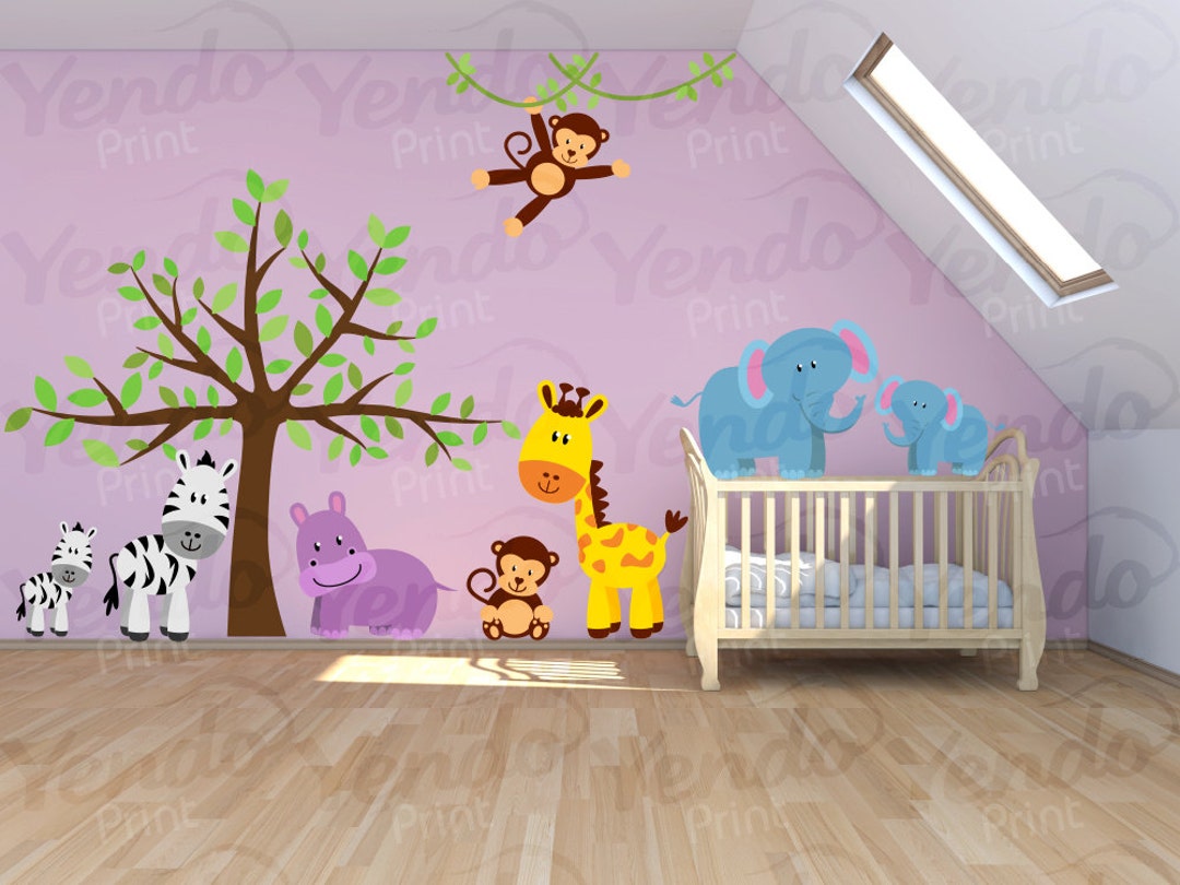 Jungle Animal Safari Giraffe Monkey Wall Decals Kids Stickers - Etsy