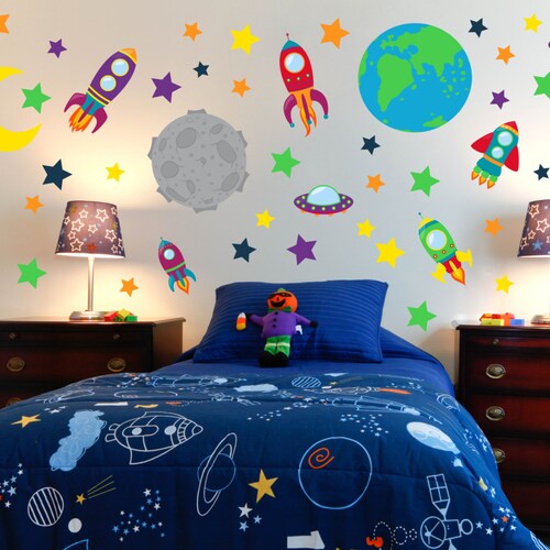 Outer Space Room Wall Decals Kids Wall Stickers Peel Etsy