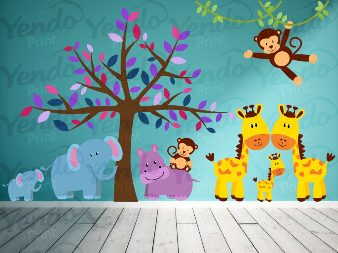 Jungle Animal Safari Giraffe Wall Decals Kids Stickers Peel - Etsy