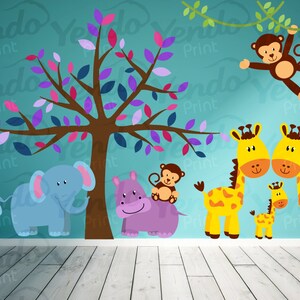 Jungle Animal Safari Giraffe Wall Decals Kids Stickers Peel - Etsy
