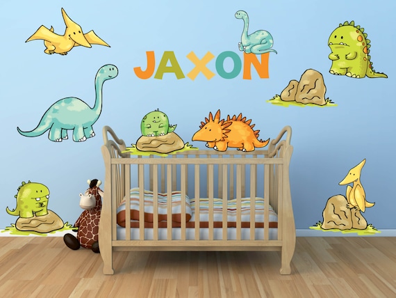 Dinosaur Wall Decal For Kids Bedroom Personalized Name Dinosaur Nursery Decals Dinosaur Theme Kids Room Boys Room Wall Decals