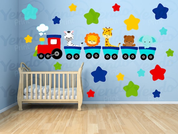 Animals At The Train Wall Stickers for Kids Room Bathroom Waterproof Home ZY 