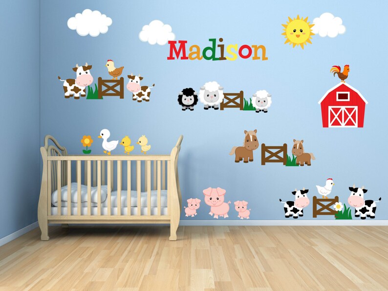Kids Room Wall Decals Farm Animal Nursery Decor Theme Personalized Name Decal