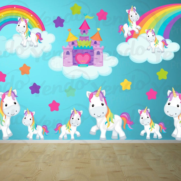 Unicorn Rainbow Fairy Princess Wall Decals Kids Wall Stickers Peel Stick Removable Vinyl Girls Bedroom Nursery Baby Room Classroom YP1207