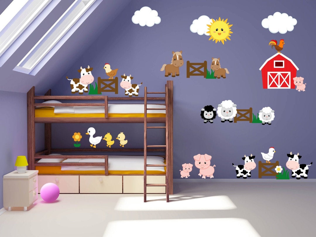 Farm Animal Wall Decals Kids Wall Stickers Peel and Stick Removable