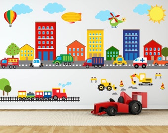 Construction Wall Decal - Truck Wall Decal - Transportation Wall Decal - Boys Room Decal - Truck Theme Wall Decals