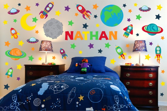 Outer Space Room Planet Wall Decals Kids Wall Stickers Peel And Stick Removable Vinyl Wall Art For Kids Bedroom Nursery Baby Room Classroom