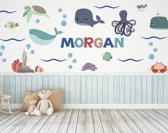 Ocean Animal Whale Fish Wall Decals Kids Wall Stickers Peel Stick Removable Vinyl Wall Art Kids Bedroom Nursery Baby Room Classroom YP1523