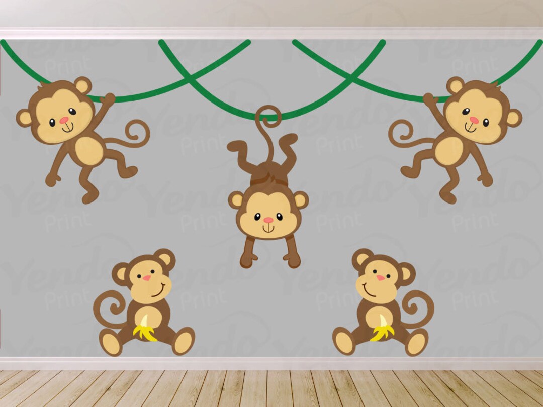 Monkey Jungle Animal Safari Wall Decals Kids Wall Stickers Peel Stick ...