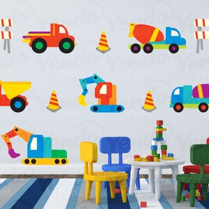 Construction Vehicles Wall Decals - Removable Peel & Stick Truck, Excavator Stickers For Kids Room - View #6