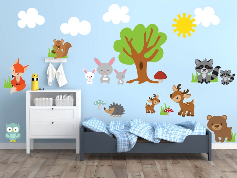 Woodland Theme Nursery Decor Woodland Animal Wall Decals Etsy