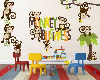 Monkey Jungle Animal Safari Wall Decals Kids Wall Stickers Peel and Stick Removable Vinyl Wall Art Bedroom Nursery Baby Room Classroom