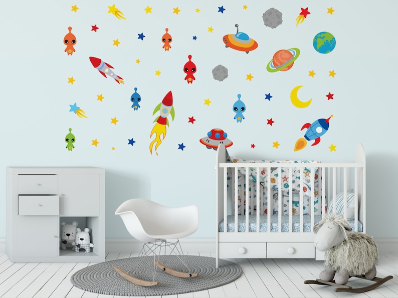 Space Theme Wall Decals Outer Space Room Alien Wall Decals Etsy
