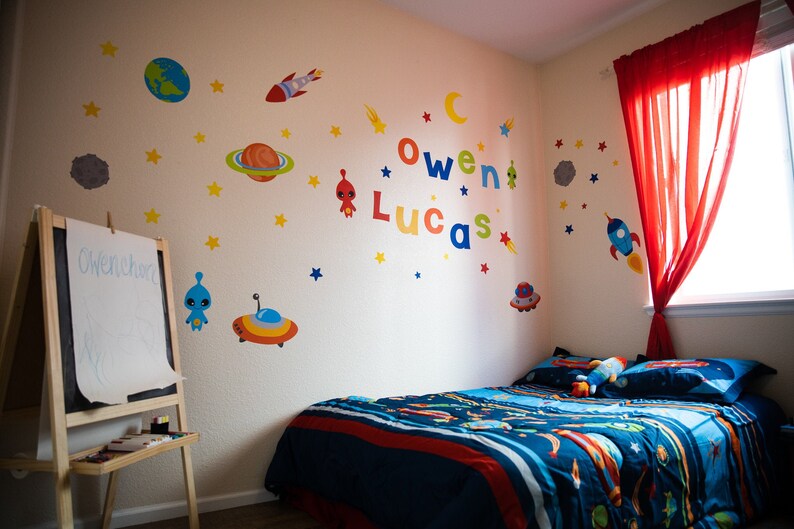 Outer Space Wall Decals Kids Wall Stickers Peel And Stick Removable Vinyl Wall Art For Kids Bedroom Nursery Baby Room Space Rocket