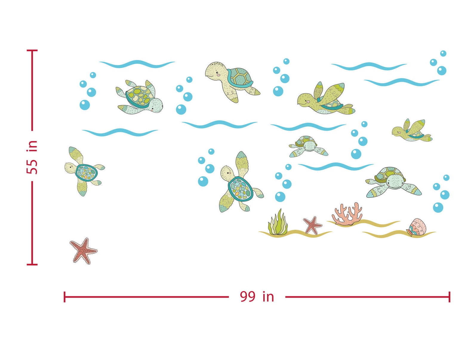 Ocean Animal Turtle Wall Decals Kids Stickers Peel Stick Etsy