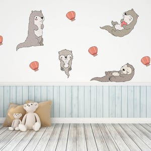 Otter Animal Jungle Safari Zoo Wall Decals Kids Stickers Peel Stick Removable Vinyl Kids Bedroom Nursery Baby Room Classroom Window YP1537