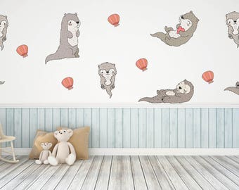 Otter Animal Jungle Safari Zoo Wall Decals Kids Stickers Peel Stick Removable Vinyl Kids Bedroom Nursery Baby Room Classroom Window YP1537