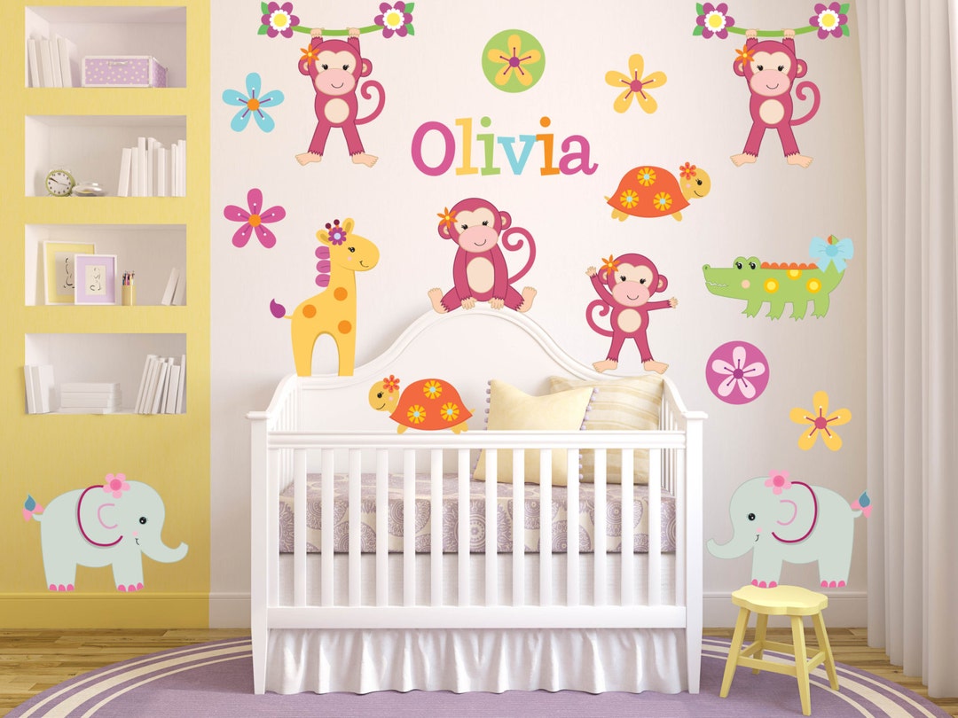 Jungle Animal Safari Girls Giraffe Wall Decals Kids Wall - Etsy