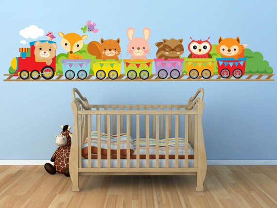 Kids Bedroom Wall Decals Nursery Wall Decals Animal Train Wall Decal Animal Nursery Decals Train Nursery Decals