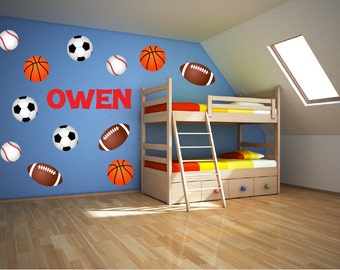 Sports Football Basketball Wall Decals Kids Stickers Peel Stick Removable Vinyl Art Bedroom Nursery Baby Room Classroom Window Custom YP1333