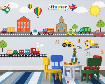Truck Wall Decal - Construction Wall Decall-Transportation Wall Decal - Personalized Name Wall Decal - Truck Theme Kids Room