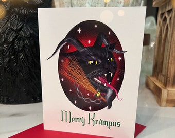 Set of two: Krampus Greeting card and Creepy Bat Greeting cards Creepmas (each design comes with two cards).