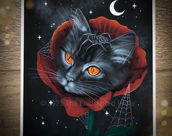 Siempre viviré spooky cat art print