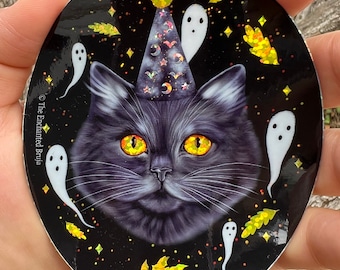 Halloween cat glitter sticker