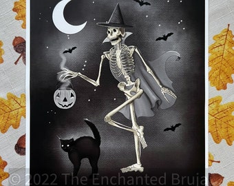 Trick or Treat Skeleton halloween art print
