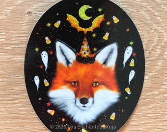 Halloween party fox glitter sticker