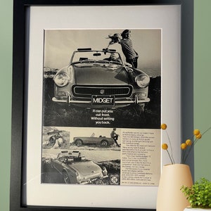 MG Midget Sportwagen British Leyland Original 1970er Jahre Vintage Print Ad Playboy Magazin Werbung 1972 Memorabilien Dekor