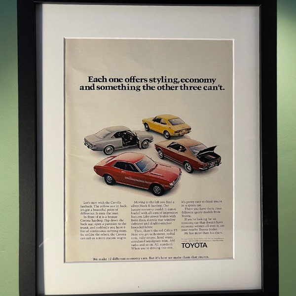 Toyota Corolla Automobile Original 1970s Vintage Print Ad Playboy Magazine Car Advertisement 1972 Nostalgic Automotive Memorabilia Decor