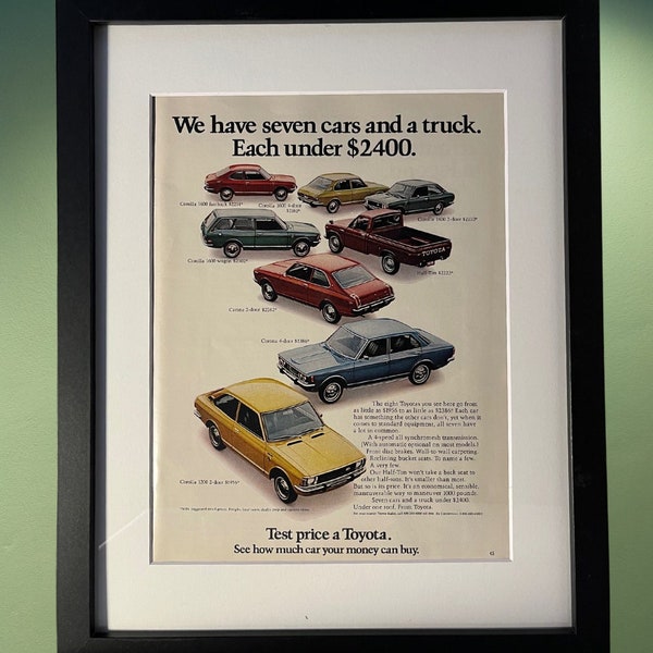 Toyota Car and Truck 1/2-Ton Corolla Original 1970s Vintage Print Ad Playboy Magazine Advertisement 1972 Automotive Memorabilia Decor