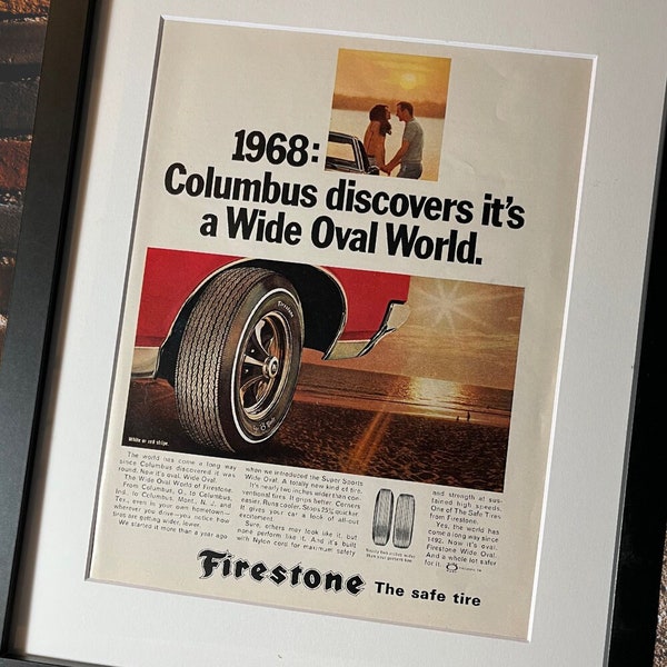 Firestone the Safe Tire Columbus Find Oval World 1960s Vintage Print Ad 1968 Playboy Magazine Advertisement Automotive Memorabilia Color