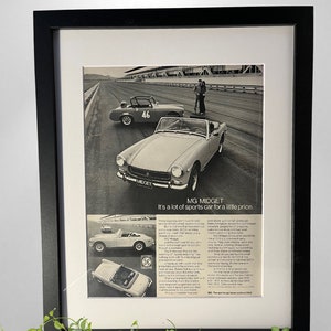 MG Midget Sports Car British Leyland Original 1970s Vintage Print Ad Playboy Magazine Advertisement 1972 Automotive Memorabilia Decor Racing