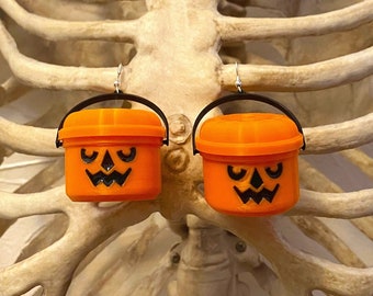 McGoblin Halloween Bucket Earrings Halloween Spooky Glow in the dark Jack O Lantern Pumpkin Nostalgia
