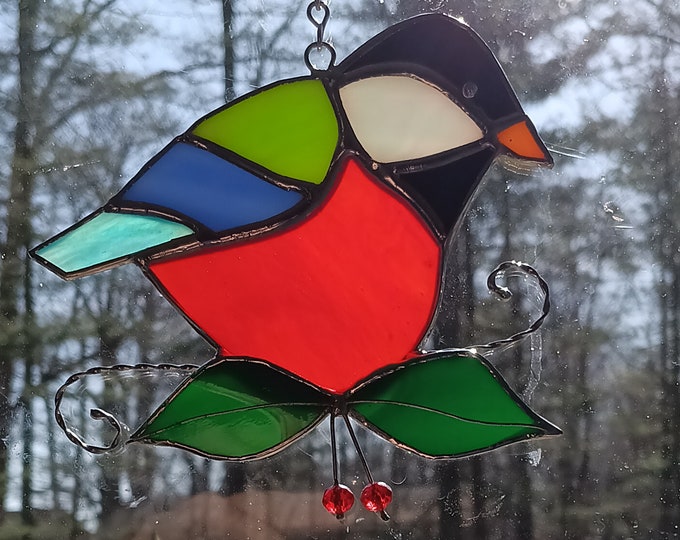 Colorful bird Stained Glass Suncatcher. Bird lover gift. Bird art window hanging.