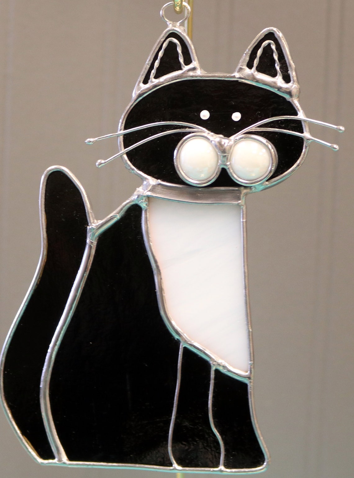 Stained Glass Sitting Cat Suncatcher // Tan Black Very Etsy