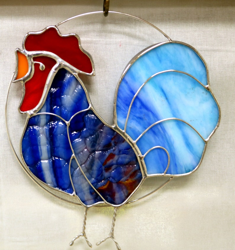 Rooster Stained Glass Suncatcher. Banty Rooster. Colorful Etsy